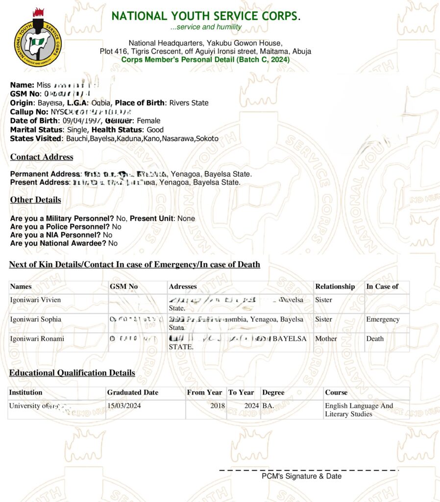 NYSC Green Card