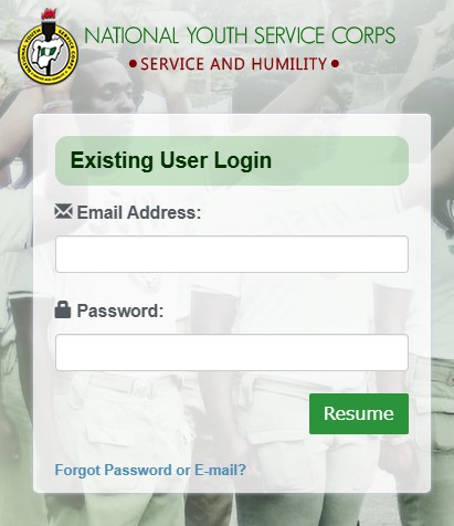 NYSC Login Page