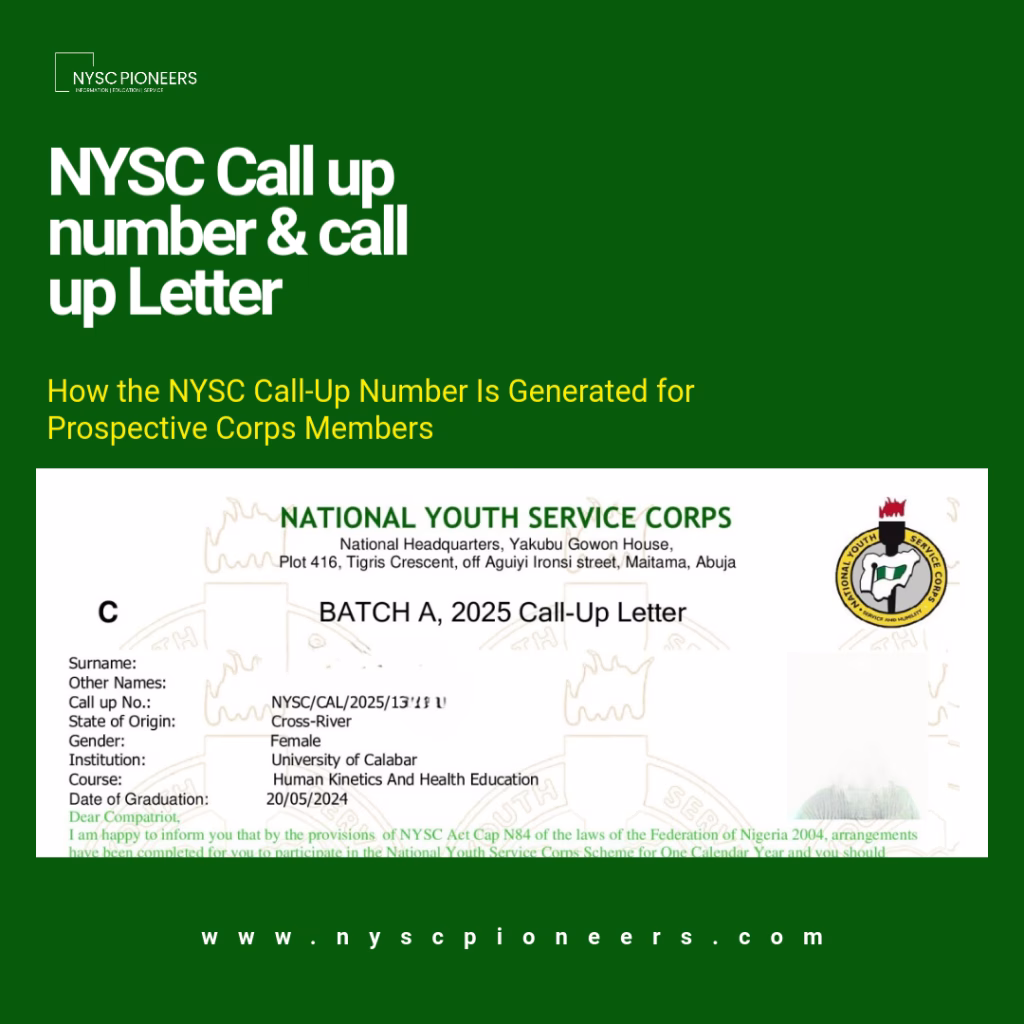 NYSC Call Up Letter NYSC Pioneers